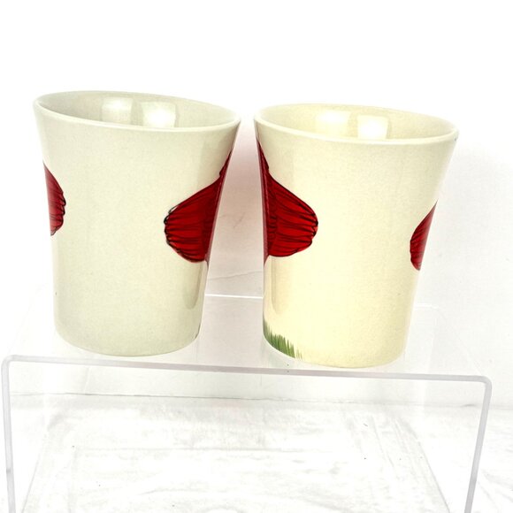 Set 2 Pier 1 Sculpted Fanni Flamingo 3D Red White Coffee Mug Tall 16 oz Hand Pai - Picture 7 of 12